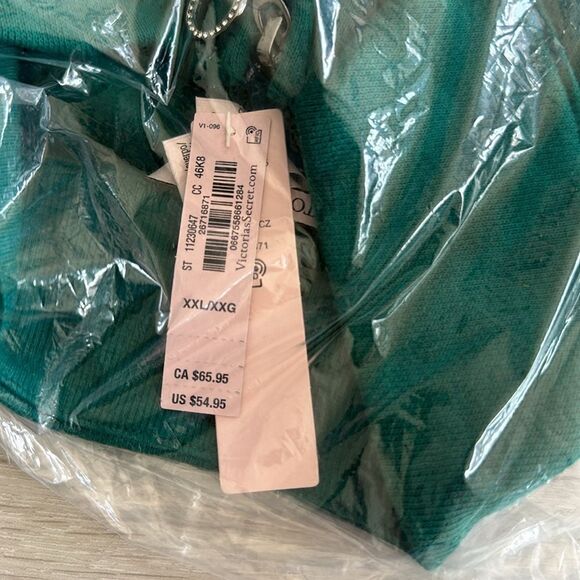 Victoria Secret‎ Cotton Fleece Corset 1/2 zip Mock Neck Green XXL NWT IN PKG - Picture 6 of 7